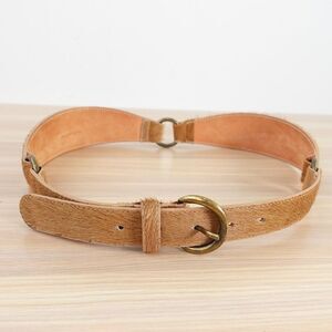 Vintage Western Belt Women Medium Beige Leather Boho Hair Tan Cowboy‎ 34 IITALY